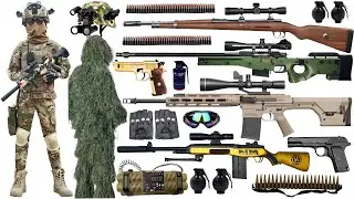 Special police weapon toy set unboxing, Sniper rifles such as MSR, M-200, AMR, M14, AWM, 98K,Barrett