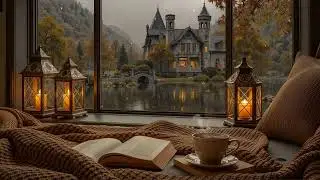 Winter Quran Radio Ambience | Cozy Room, Beautiful Lake View, Rain on Window & Clouds | | No Ads.