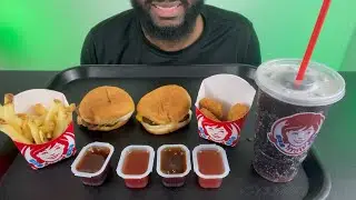 ASMR WENDY&rsquo;S DOUBLE STACK BURGERS CHICKEN NUGGETS FRIES COCA COLA EATING SOUNDS MUKBANG