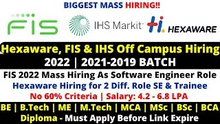Hexaware Hiring Software & Technical Engineer | FIS | IHS Markit BIGGEST Mass Hiring 2022-209 BATCH🔥