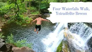 Jumping and swimming at the Four Waterfalls walk, Brecon, Ystradfellte, Wales. Amazing wild swim.