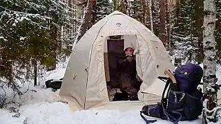 ❄️ Winter Camping in the Deep Forest - Surviving Alone in a Hot Tent at -40&deg;C
