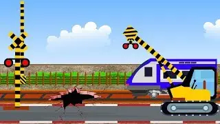 踏切 アニメーション ❤ プチ新幹線の工事車両 Railway crossing Transform Excavator ★ 踏切 新幹線 ふみきり 赤ちゃん 子供向け アニメ