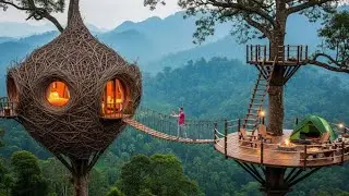 Building Bamboo Shelter On GIANT Tall Tree | 120 Days Build House Skill Life Real Survival In Wild