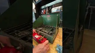 Lighting a Coleman 425 F Dual Fuel Camp Stove Runs on unleaded!