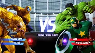 Yellow Spider Man & Yellow Venom vs Hulk & Green Captain America (Hardest) Marvel vs Capcom Infinite