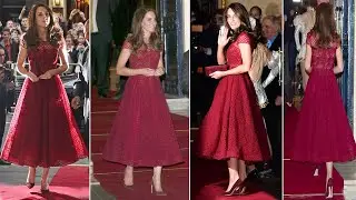 Princess Catherine is gorgeous in a bright crimson Marchesa Notte gown in London