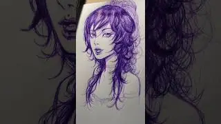 Anime Alt Girl Portrait Violet Pen Sketch Cute Kawaii Face Drawing Semi Realistic Doodle