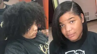 THICK NATURAL HAIR STRAIGHTENED | SILK PRESS OR QUICKWEAVE?!?🤔(DEEP SIDE PART W/ LAYERS)