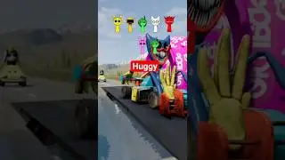 Sponge Bob & Huggy & Shrek &  Gummy Bear & Crazy Frog & MrBeast VS Bollard Barbie in BeamNG.Drive