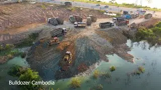 Incredible , Nice Moving Soil Clear With Bigger Dozer Equipment Pushing Most Extreme Truck Dumping