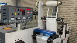 Small type roll 320mm adhesive label rotary die cutting and slitting machine with 2 turret rewinding