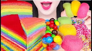 ASMR RAINBOW DESSERT *CREPE CAKE, M&M'S CHOCOLATE BALLS, JELLY BELT 무지개 디저트 먹방 JANE ASMR 제인