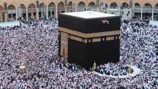The Holy Kaaba is the center of Islam, Located in Masjid Al Haram in Mecca. Crowd of people
