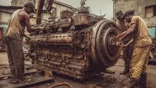MONSTER RUMBLE: Full Startup Procedure Of A Massive Antique Diesel Engine (First Start In Decades)