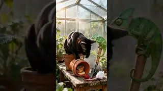 Black Cat vs. Mouse & Chameleon: The Most Unexpected Garden Showdown!