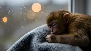 💤 Sleeping Baby Monkey | Soothing Rain Sounds & Calm Piano for Total Relaxation 🌿