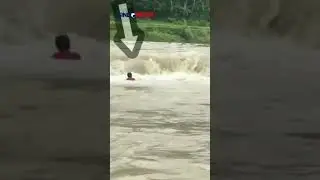 Aksi heroik seorang  menyelamatkan  bocah yang hanyut terbawa arus Sungai Cipamingkis  Bogor.