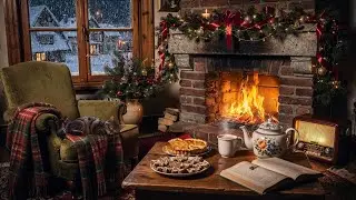 Cozy 1950s Winter Night ❄️ Oldies Playing in Another Room | Vintage Fireplace Crackle