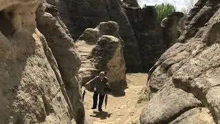 Grandma hiking writing-on-stone Provincial Park.....using umbrella as walking stick
