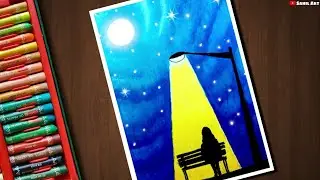 Easy Street Light💡 Scenery Drawing / Moonlight Drawing with Oil Pastels / Step by Step #sahilart