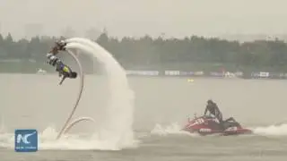 Chinese man refreshes world record by doing 29 water jetpack backflips in 1 min