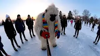 Yeti struggles to fit in while ice skating, selfie stick fails hilariously.