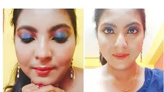 Durga puja special gorgeous blue smokey eye with glitter makeup look||under affordable price||