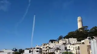 Blue Angels practice runs for Fleetweek SF over Coit Tower.