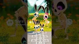 Frankie and Annette Rabbit Teaching the Kit to Play Hopscotch. The bone tails twitching is sweet.