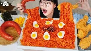 ASMR MUKBANG| 직접 만든 맵닭볶음면 양념치킨 소세지 먹방 & 레시피 FRIED CHICKEN AND FIRE NOODLES EATING