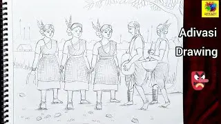 Adivasi Dance Drawing👺||আদিবাসীদের নাচের দৃশ্য 🎨||Tribal Dance Scenery🖍||ক্ষুদ্র নৃগোষ্ঠীর ছবি আঁকা🖼