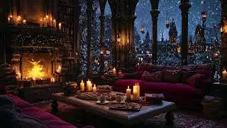 Dark Ancient Castle Winter Night ❄️🔥 Blizzard & Fireplace Sounds for Sleep and Anxiety Relief