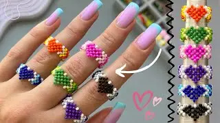 How to make a beaded ring with a gradient heart in two rows
