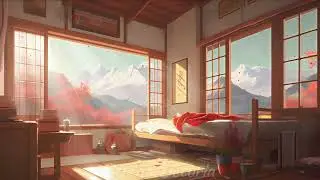 Animated Stream Background For Twitch (Anime Live Wallpaper) - Cozy Japanese Room with Mountain View