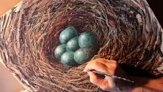 Nests . Suggested detail in acrylics and textured paste