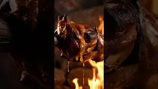 Firelight Over Prehistoric Meat #shorts  #asmrfood #stoneage