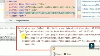 Manifest merger failed (error resolved) Android studio