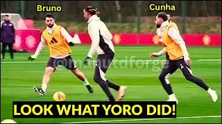 Look what Leny Yoro DID to Cunha and Bruno Fernandes in Man United training ahead Everton