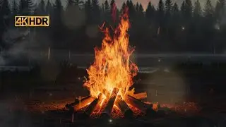 Forest Campfire - Crackling Fire & Distant Owl Sounds - Tranquil Camping Atmosphere