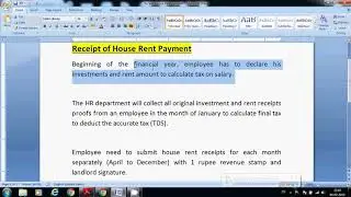 House Rent Payment Receipt Proof Submission| House rent payment receipt format