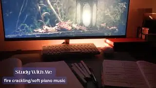 Study with me (1hr) as on OU student | Night time | soft piano + fire crackling sounds