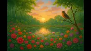 🕊️ Flower Garden by the Water under Drifting Clouds