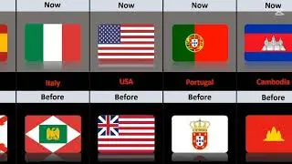 Countries flags then and now . History of changing in structure of countries flags 