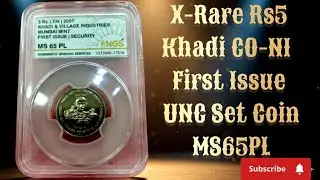 X-Rare Rs5 Khadi Co-Ni First Issue UNC Set Coin MS65 PL| Rare Rs5 Tilak Ki FSS M Mule MS62+| #coin 