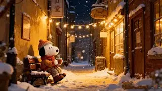 Snoopy&rsquo;s Snowy Alley Nights ❄️ Warm Winter Lofi Jazz | Cozy Relax & Focus