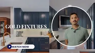 Kitchen Decoration with Blue Cabinets and Gold Fixtures