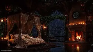 Nightime Rain and Thunder Sounds in This Castle Badroom To Sleep