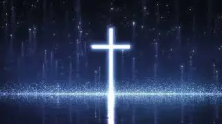 Holy Light Cross on Blue Particle Stage | 1 Hour Worship Background Loop