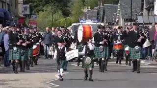 2017 Pitlochry Highland Games - Parade by 14 pipe bands through highland town centre  - 4K